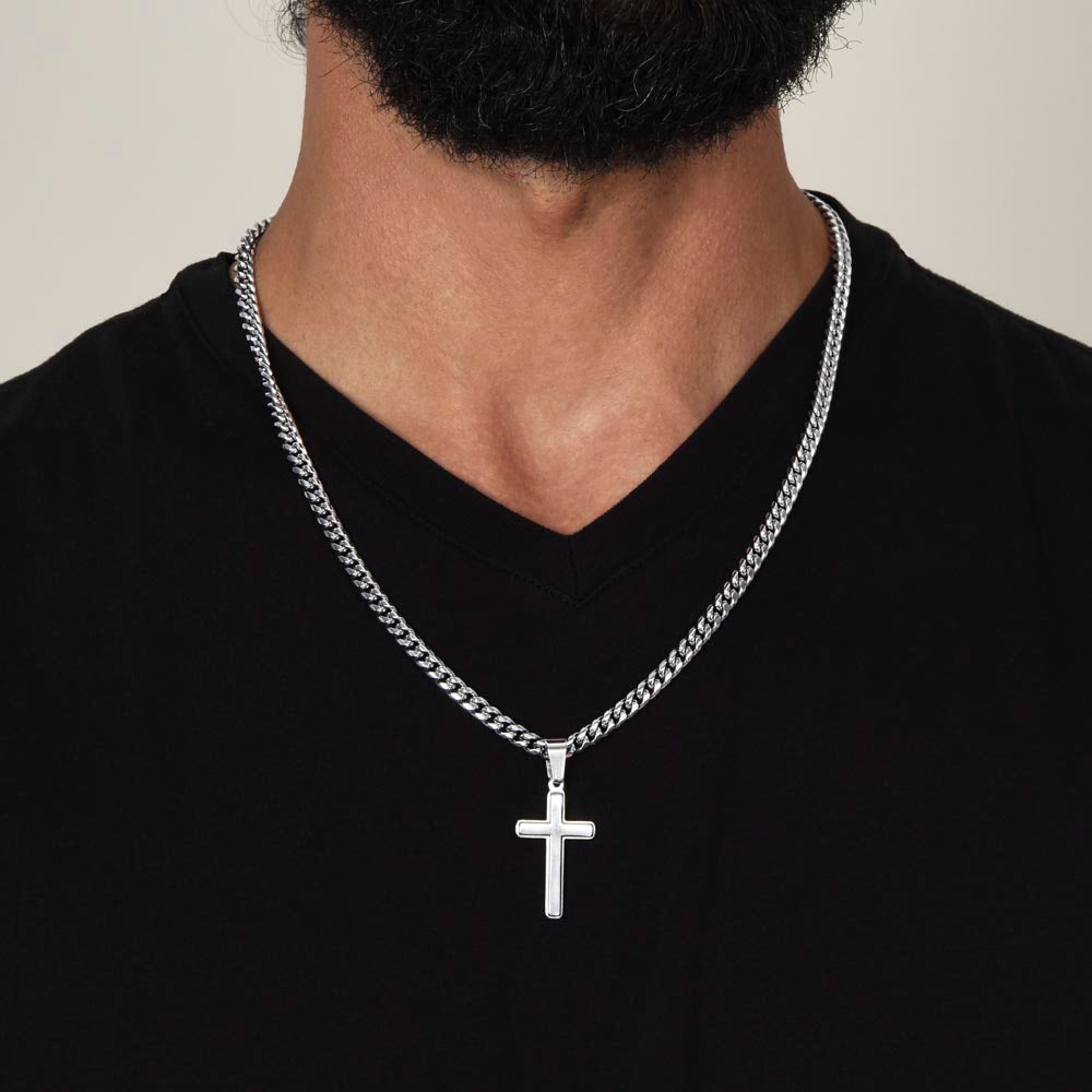 Custom Engraved Cross with Cuban Link Chain